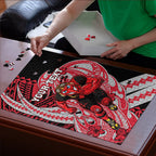 Personalized Essendon Bombers Puzzle Polynesian Tribal Bomber Pilot Mascot With Hibiscus Floral Art