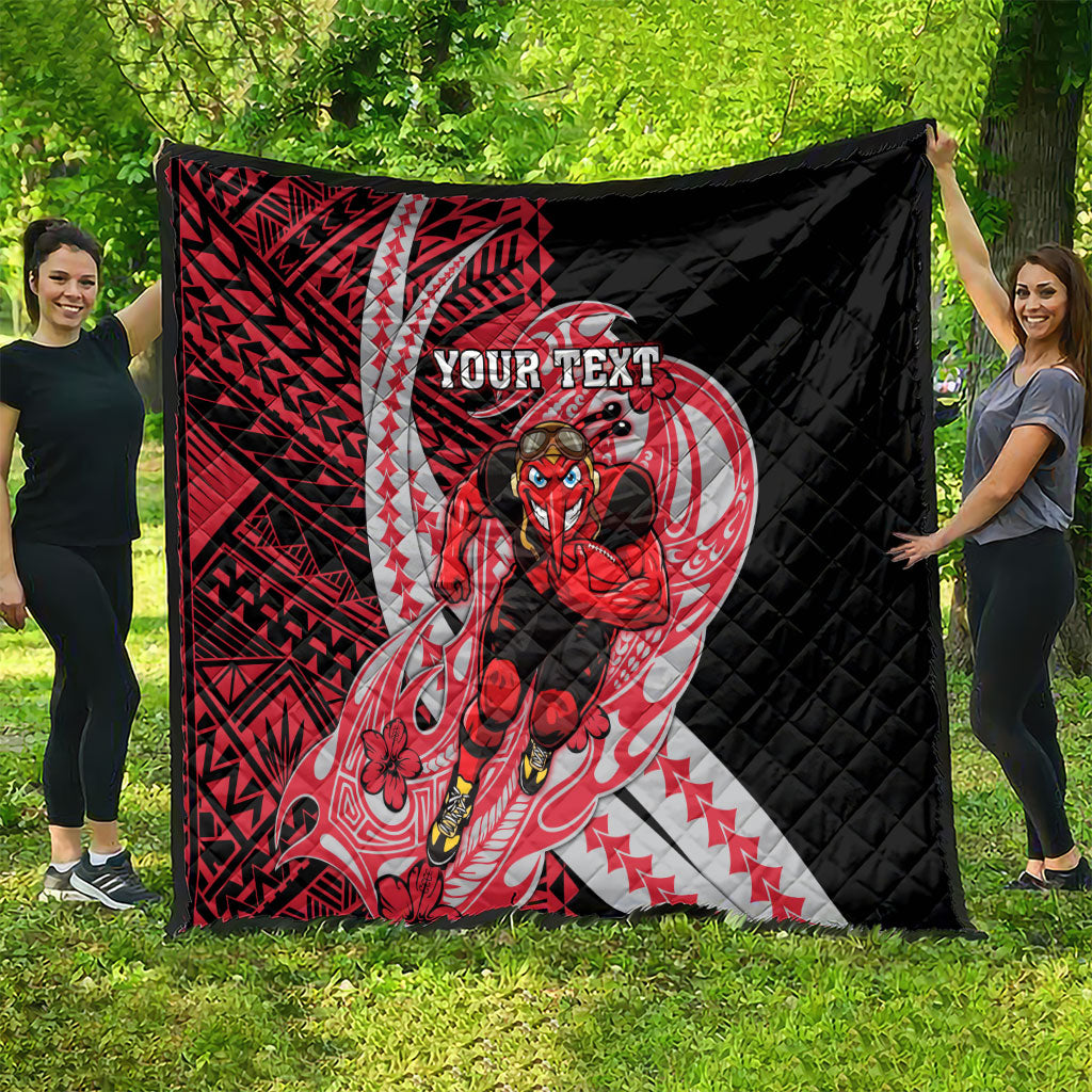 Personalized Essendon Bombers Quilt Polynesian Tribal Bomber Pilot Mascot With Hibiscus Floral Art