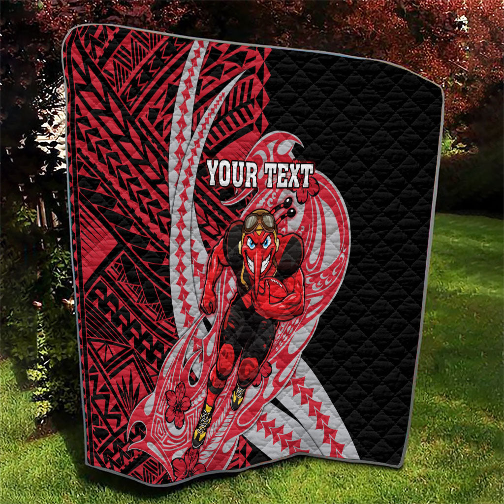 Personalized Essendon Bombers Quilt Polynesian Tribal Bomber Pilot Mascot With Hibiscus Floral Art
