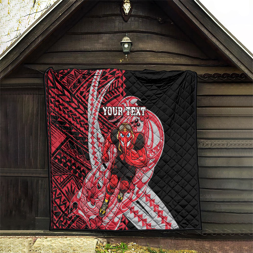 Personalized Essendon Bombers Quilt Polynesian Tribal Bomber Pilot Mascot With Hibiscus Floral Art