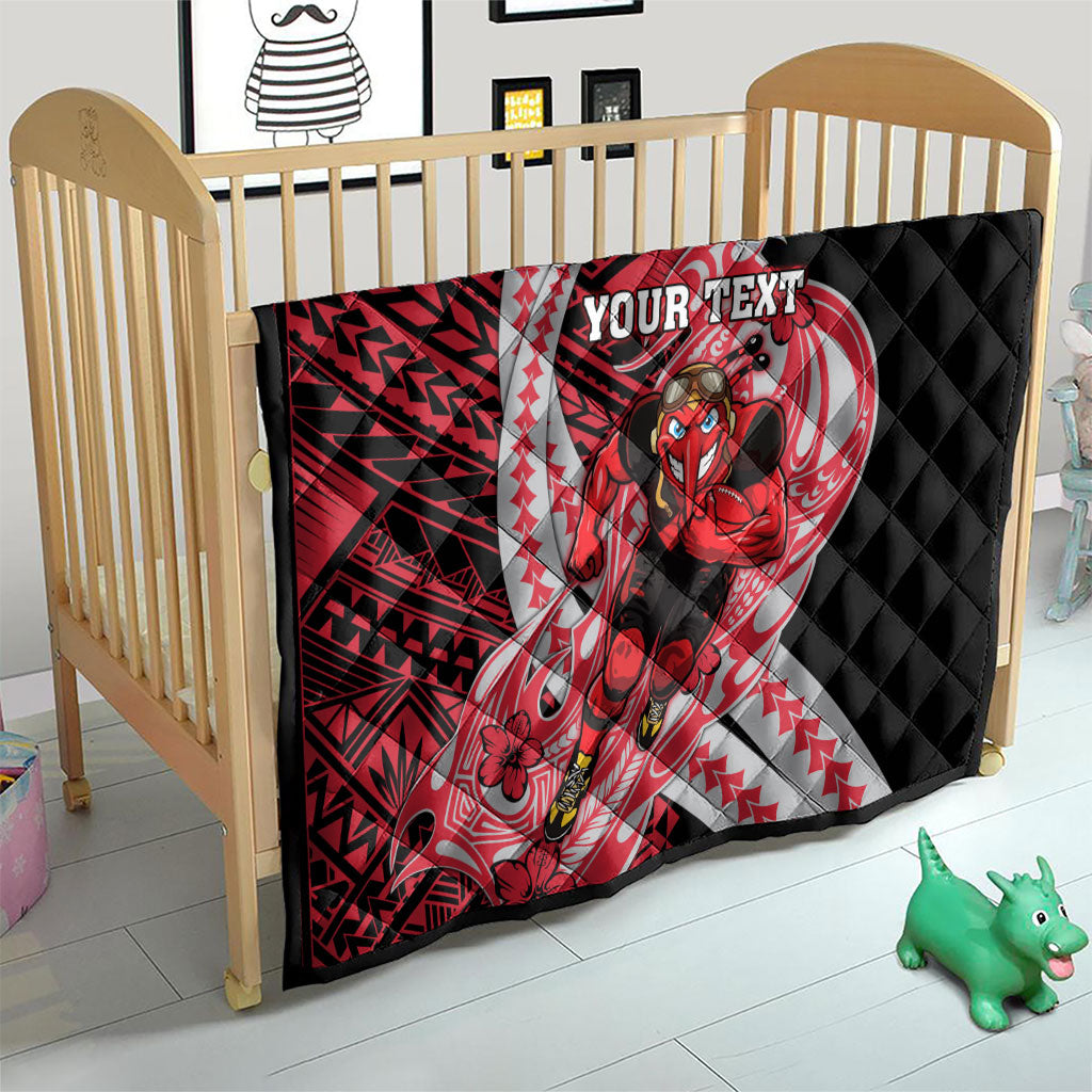 Personalized Essendon Bombers Quilt Polynesian Tribal Bomber Pilot Mascot With Hibiscus Floral Art