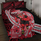 Personalized Essendon Bombers Quilt Bed Set Polynesian Tribal Bomber Pilot Mascot With Hibiscus Floral Art
