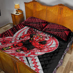 Personalized Essendon Bombers Quilt Bed Set Polynesian Tribal Bomber Pilot Mascot With Hibiscus Floral Art