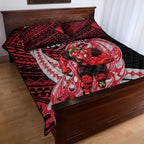 Personalized Essendon Bombers Quilt Bed Set Polynesian Tribal Bomber Pilot Mascot With Hibiscus Floral Art