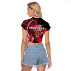 Personalized Essendon Bombers Raglan Cropped T Shirt Polynesian Tribal Bomber Pilot Mascot With Hibiscus Floral Art