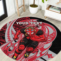 Personalized Essendon Bombers Round Carpet Polynesian Tribal Bomber Pilot Mascot With Hibiscus Floral Art