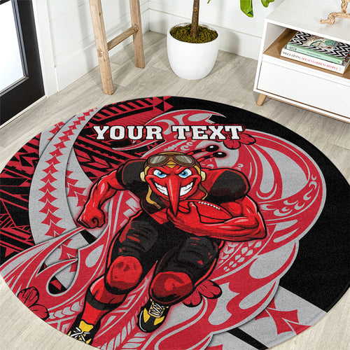 Personalized Essendon Bombers Round Carpet Polynesian Tribal Bomber Pilot Mascot With Hibiscus Floral Art