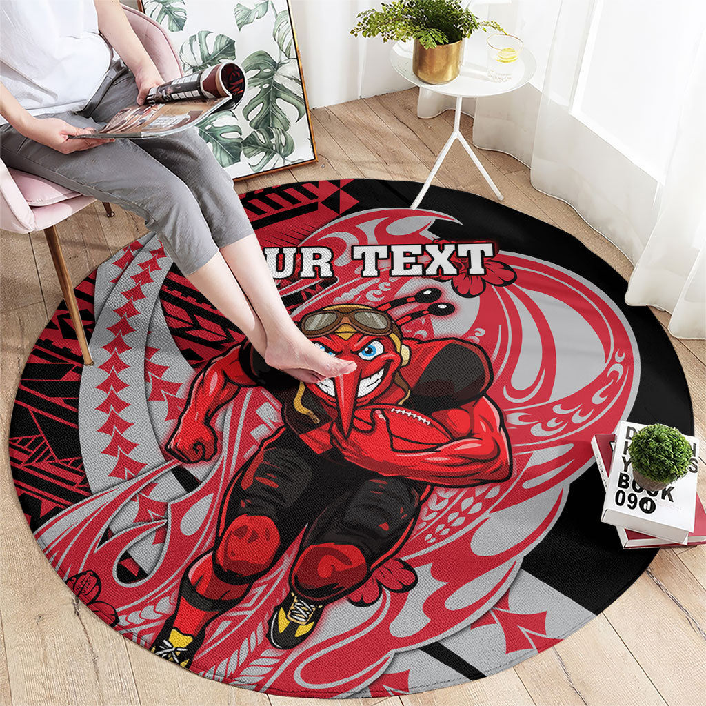 Personalized Essendon Bombers Round Carpet Polynesian Tribal Bomber Pilot Mascot With Hibiscus Floral Art