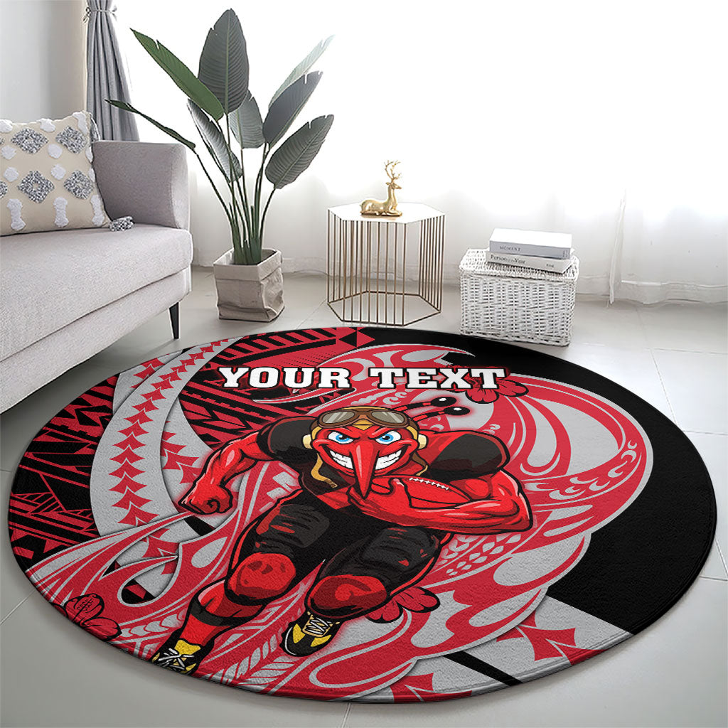 Personalized Essendon Bombers Round Carpet Polynesian Tribal Bomber Pilot Mascot With Hibiscus Floral Art