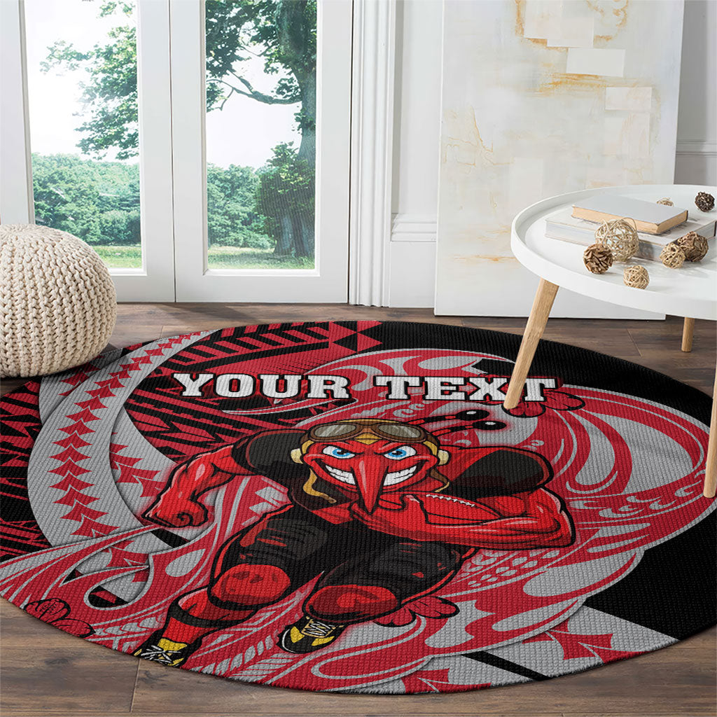 Personalized Essendon Bombers Round Carpet Polynesian Tribal Bomber Pilot Mascot With Hibiscus Floral Art