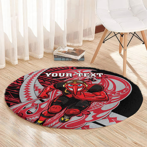 Personalized Essendon Bombers Round Carpet Polynesian Tribal Bomber Pilot Mascot With Hibiscus Floral Art