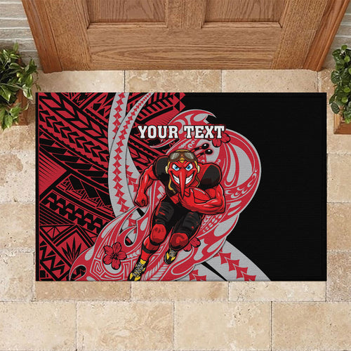 Personalized Essendon Bombers Rubber Doormat Polynesian Tribal Bomber Pilot Mascot With Hibiscus Floral Art