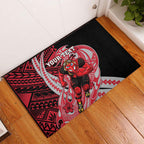 Personalized Essendon Bombers Rubber Doormat Polynesian Tribal Bomber Pilot Mascot With Hibiscus Floral Art
