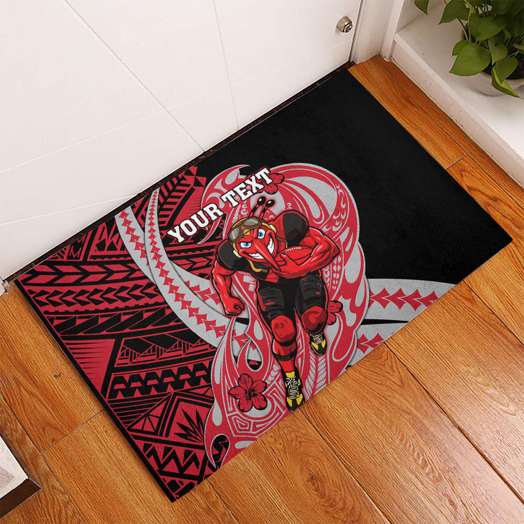 Personalized Essendon Bombers Rubber Doormat Polynesian Tribal Bomber Pilot Mascot With Hibiscus Floral Art
