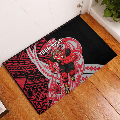 Personalized Essendon Bombers Rubber Doormat Polynesian Tribal Bomber Pilot Mascot With Hibiscus Floral Art