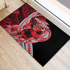 Personalized Essendon Bombers Rubber Doormat Polynesian Tribal Bomber Pilot Mascot With Hibiscus Floral Art