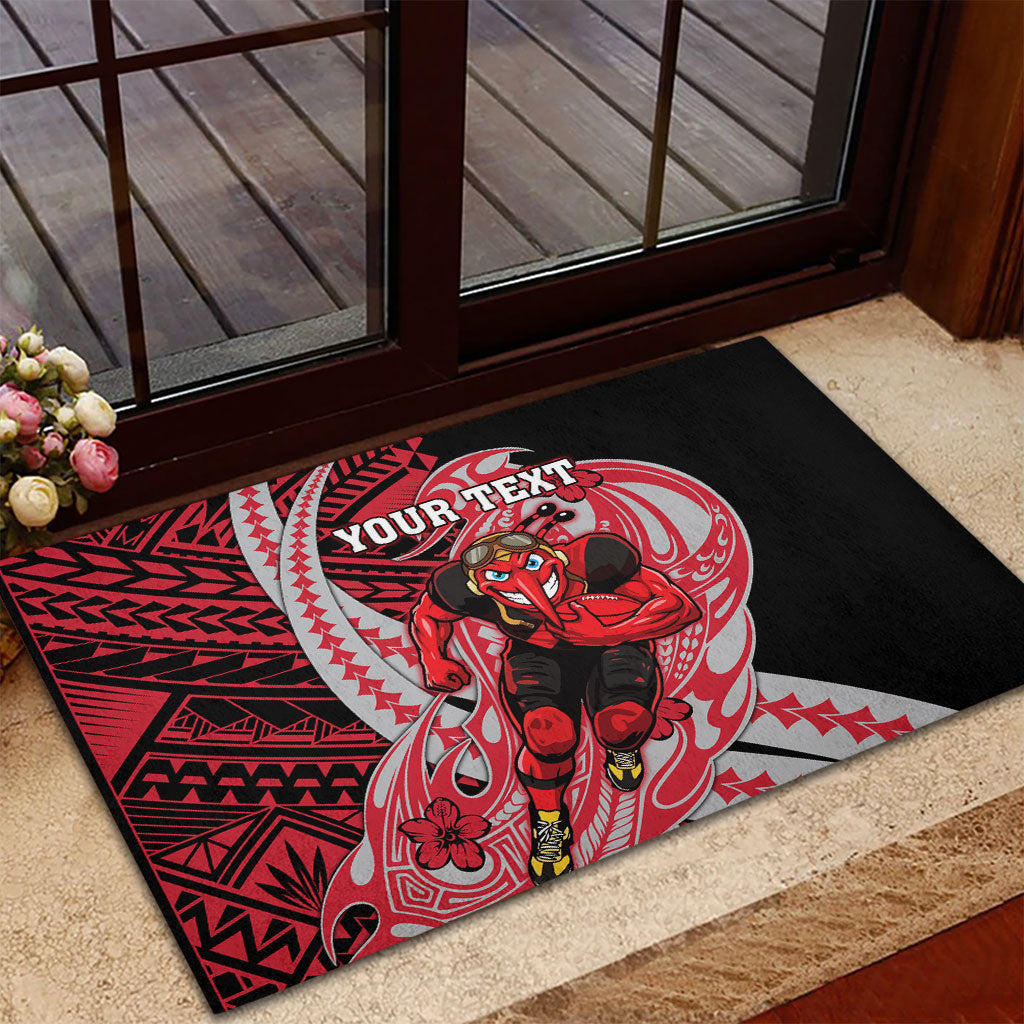 Personalized Essendon Bombers Rubber Doormat Polynesian Tribal Bomber Pilot Mascot With Hibiscus Floral Art