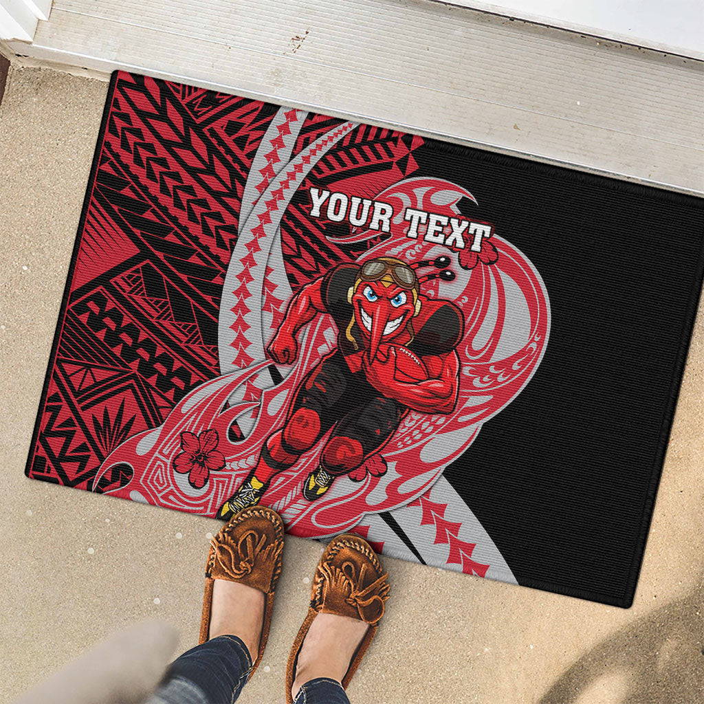 Personalized Essendon Bombers Rubber Doormat Polynesian Tribal Bomber Pilot Mascot With Hibiscus Floral Art