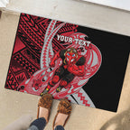 Personalized Essendon Bombers Rubber Doormat Polynesian Tribal Bomber Pilot Mascot With Hibiscus Floral Art