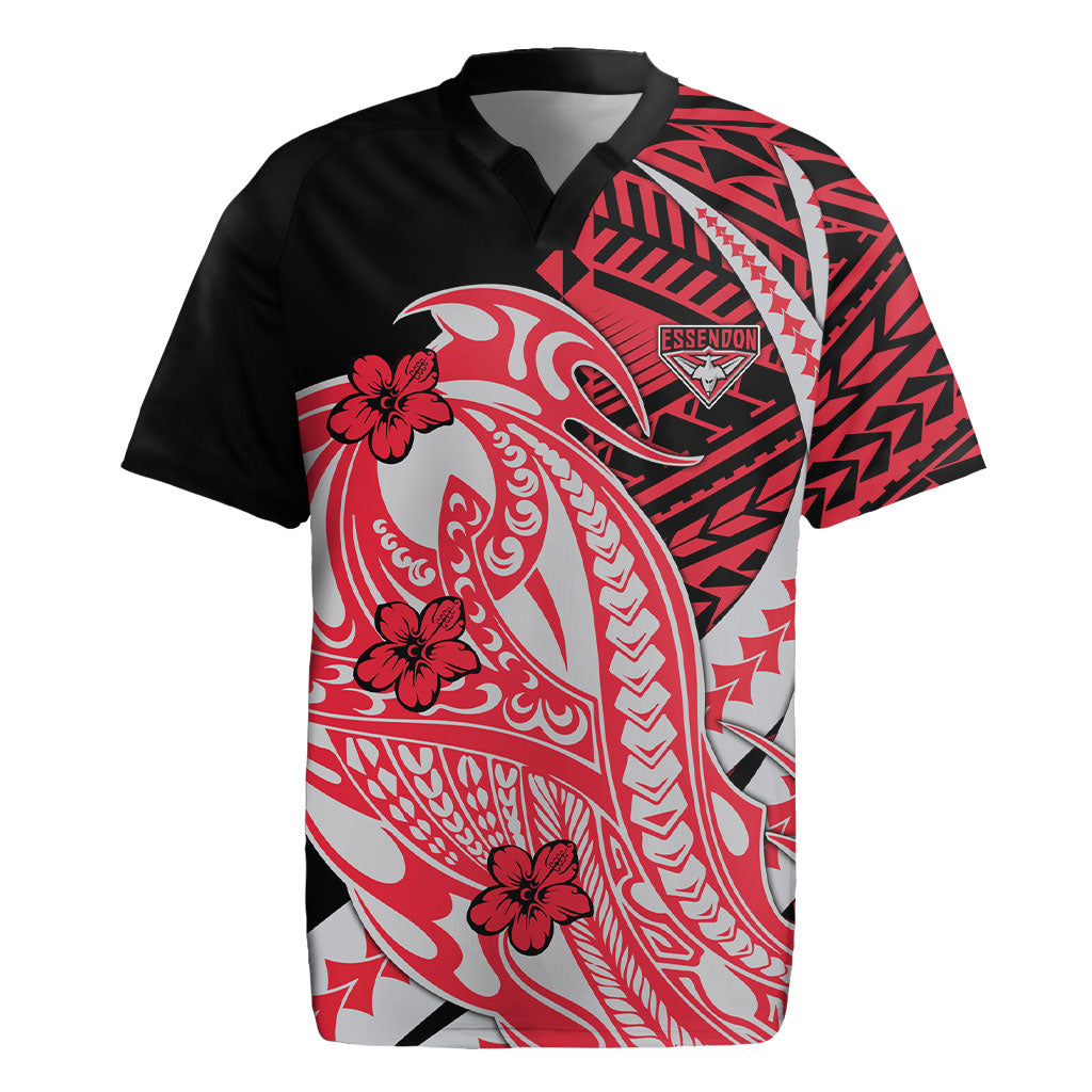 Personalized Essendon Bombers Rugby Jersey Polynesian Tribal Bomber Pilot Mascot With Hibiscus Floral Art