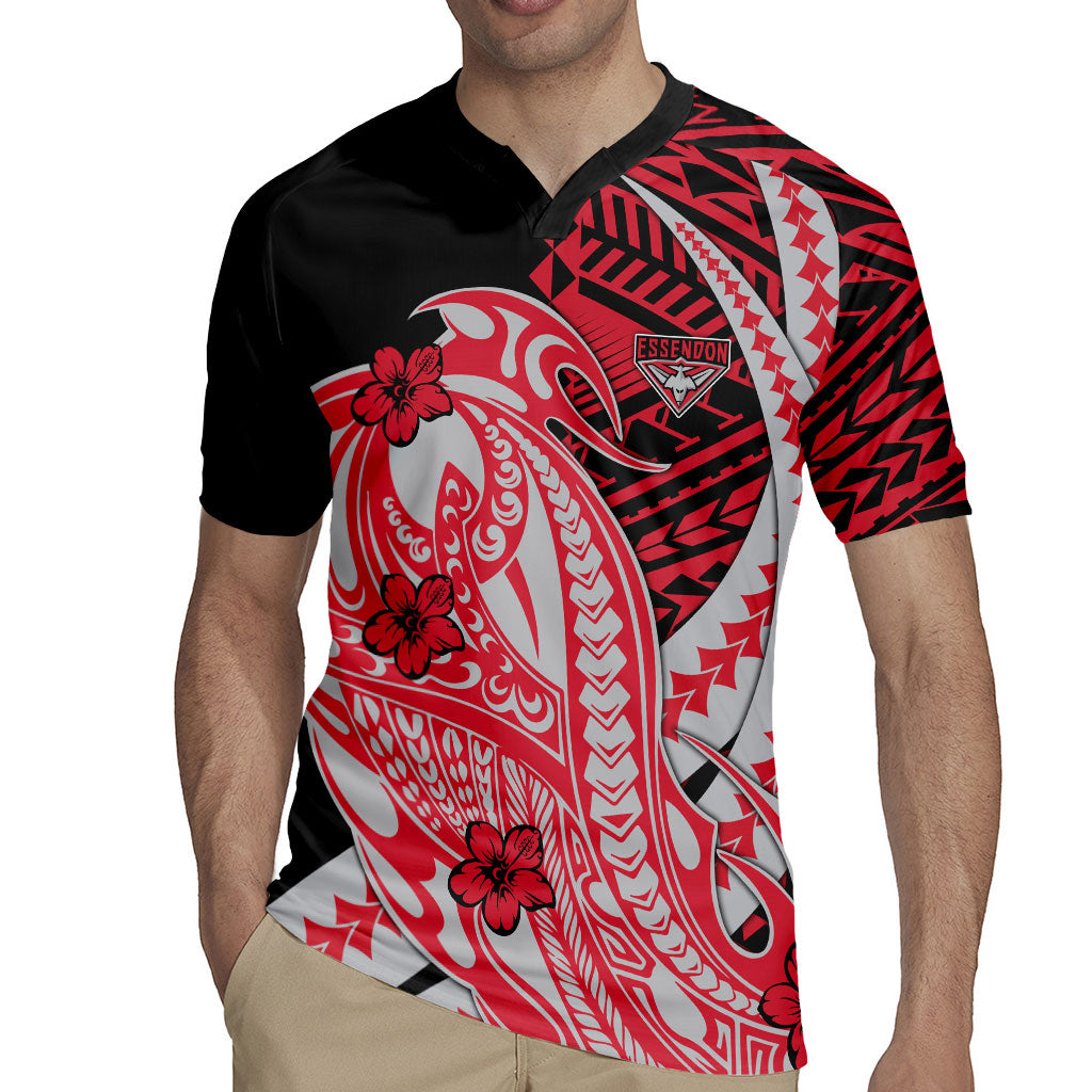 Personalized Essendon Bombers Rugby Jersey Polynesian Tribal Bomber Pilot Mascot With Hibiscus Floral Art
