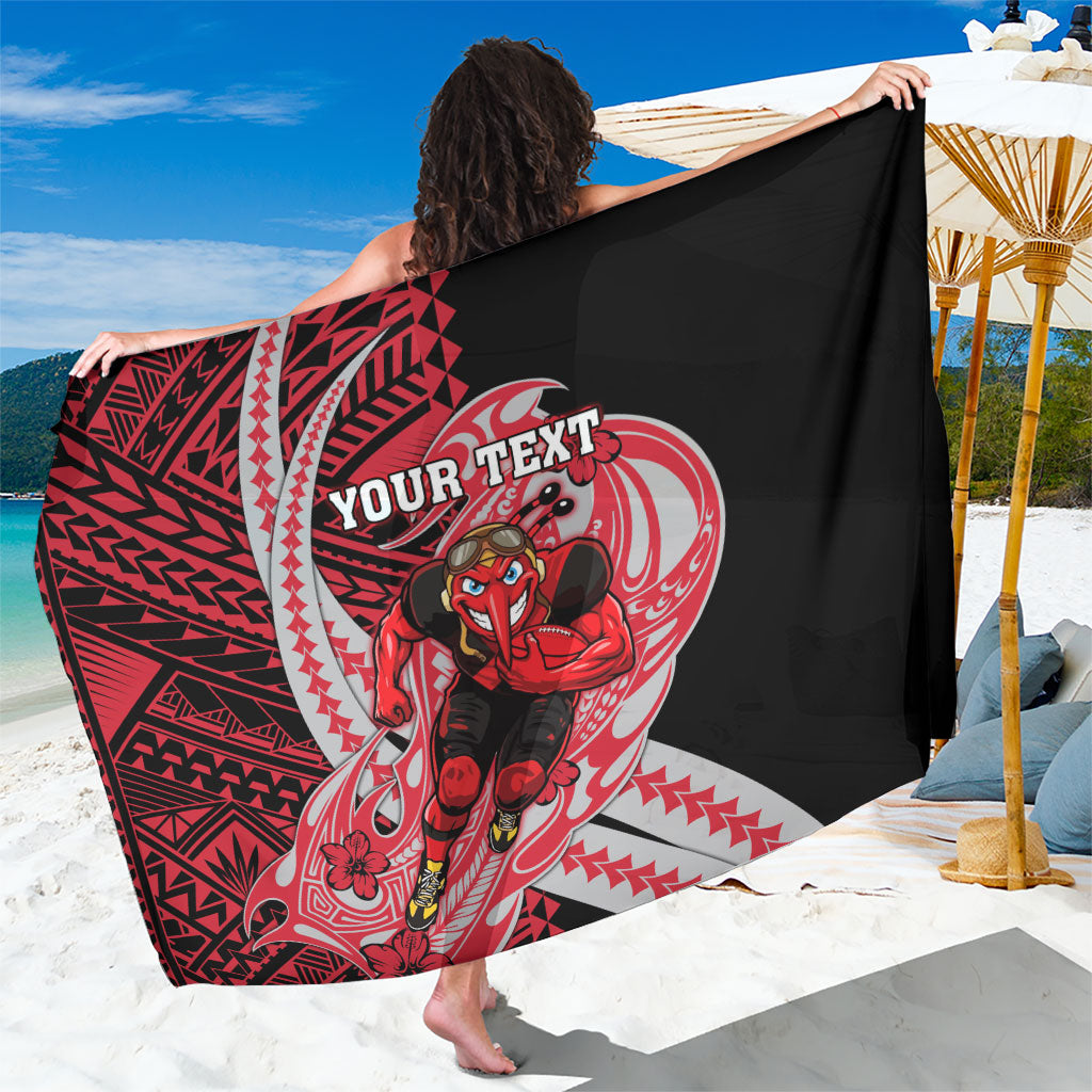 Personalized Essendon Bombers Sarong Polynesian Tribal Bomber Pilot Mascot With Hibiscus Floral Art