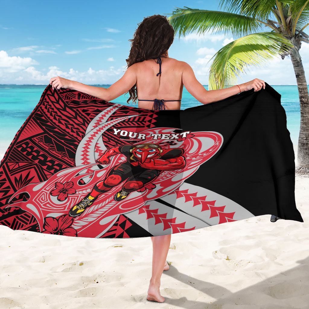 Personalized Essendon Bombers Sarong Polynesian Tribal Bomber Pilot Mascot With Hibiscus Floral Art