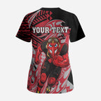 Personalized Essendon Bombers Scrub Top Polynesian Tribal Bomber Pilot Mascot With Hibiscus Floral Art