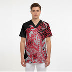 Personalized Essendon Bombers Scrub Top Polynesian Tribal Bomber Pilot Mascot With Hibiscus Floral Art