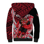 Personalized Essendon Bombers Sherpa Hoodie Polynesian Tribal Bomber Pilot Mascot With Hibiscus Floral Art