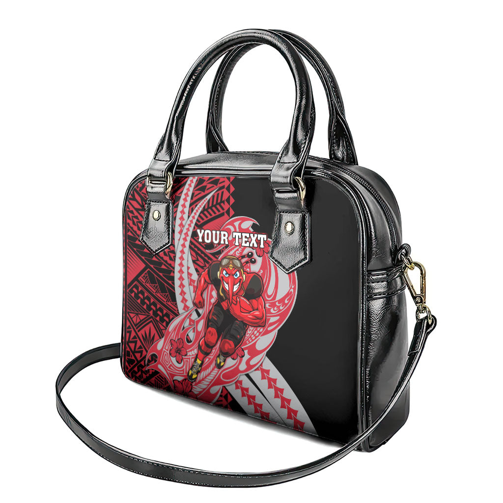 Personalized Essendon Bombers Shoulder Handbag Polynesian Tribal Bomber Pilot Mascot With Hibiscus Floral Art