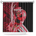 Personalized Essendon Bombers Shower Curtain Polynesian Tribal Bomber Pilot Mascot With Hibiscus Floral Art