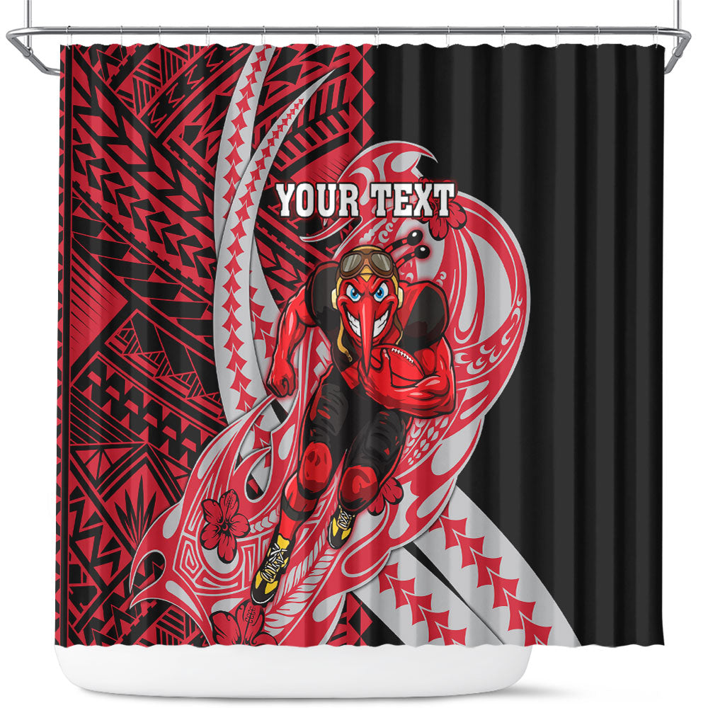 Personalized Essendon Bombers Shower Curtain Polynesian Tribal Bomber Pilot Mascot With Hibiscus Floral Art