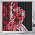 Personalized Essendon Bombers Shower Curtain Polynesian Tribal Bomber Pilot Mascot With Hibiscus Floral Art