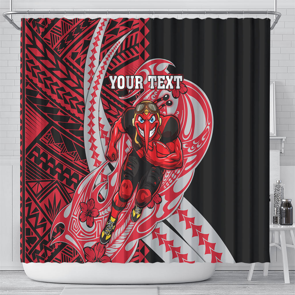 Personalized Essendon Bombers Shower Curtain Polynesian Tribal Bomber Pilot Mascot With Hibiscus Floral Art