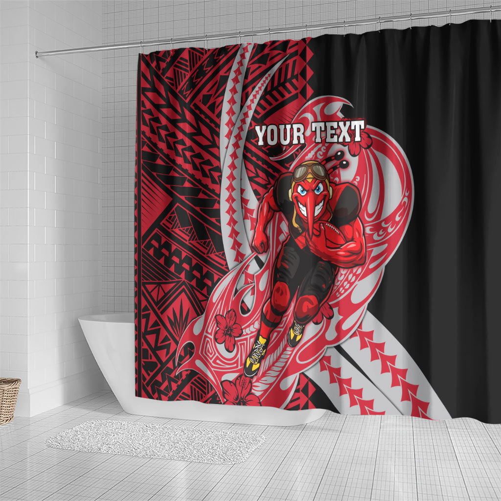 Personalized Essendon Bombers Shower Curtain Polynesian Tribal Bomber Pilot Mascot With Hibiscus Floral Art