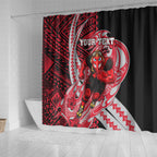 Personalized Essendon Bombers Shower Curtain Polynesian Tribal Bomber Pilot Mascot With Hibiscus Floral Art