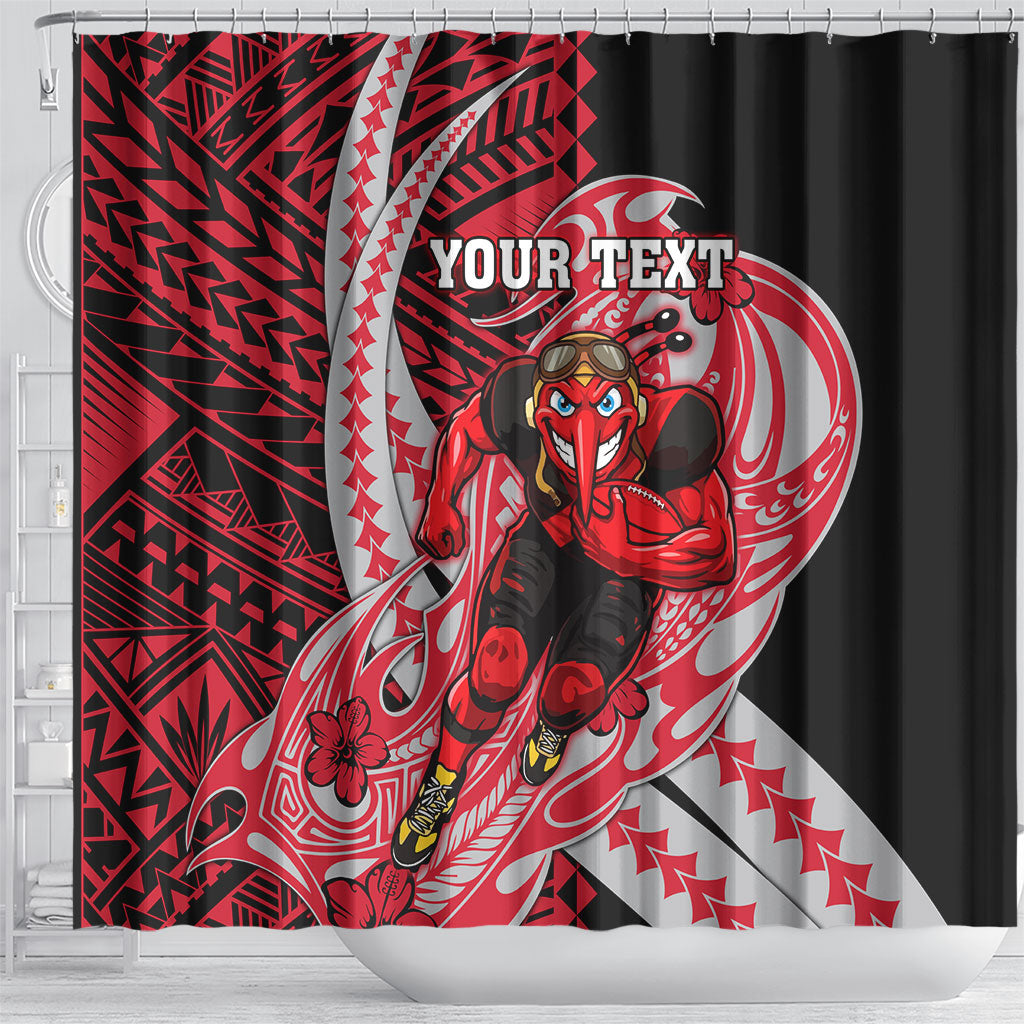Personalized Essendon Bombers Shower Curtain Polynesian Tribal Bomber Pilot Mascot With Hibiscus Floral Art