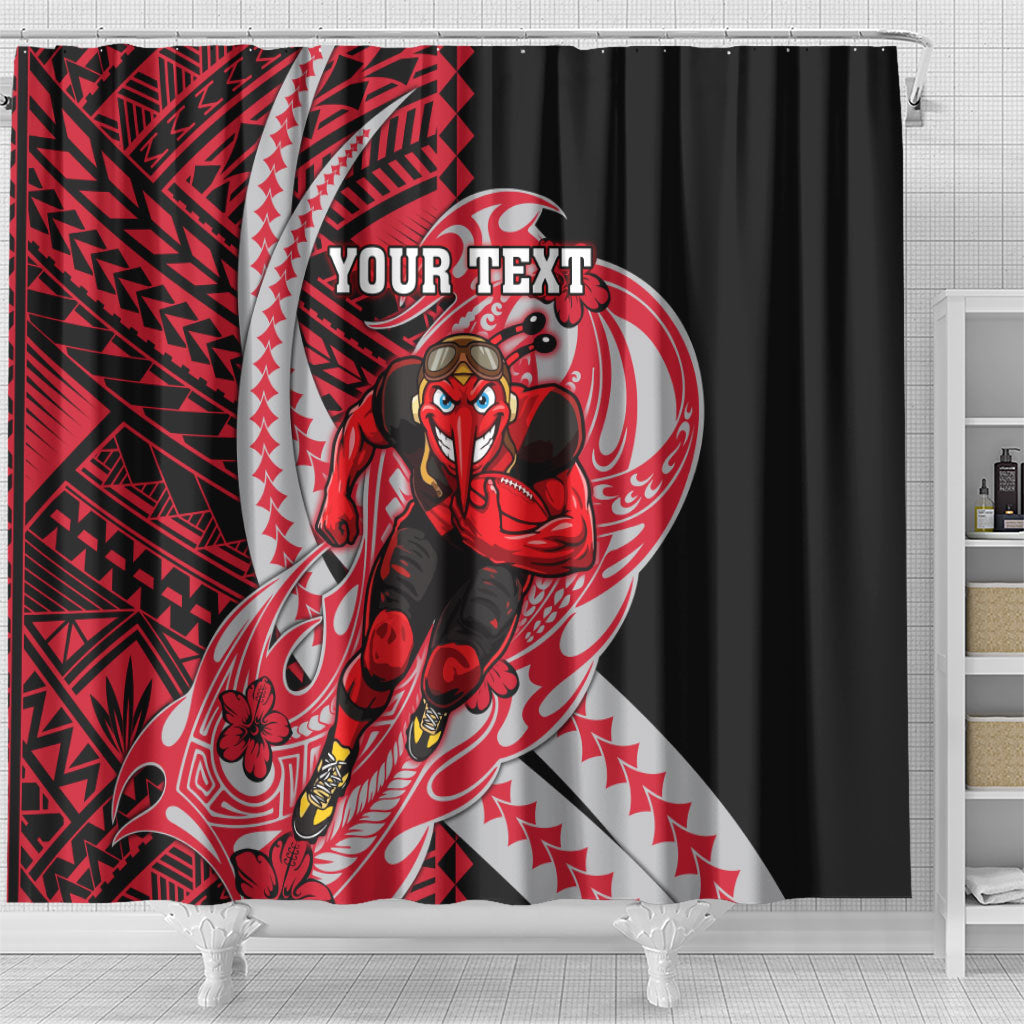 Personalized Essendon Bombers Shower Curtain Polynesian Tribal Bomber Pilot Mascot With Hibiscus Floral Art