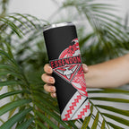 Personalized Essendon Bombers Skinny Tumbler Polynesian Tribal Bomber Pilot Mascot With Hibiscus Floral Art