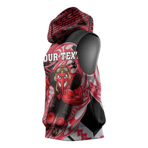 Personalized Essendon Bombers Sleeveless Hoodie Polynesian Tribal Bomber Pilot Mascot With Hibiscus Floral Art