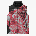Personalized Essendon Bombers Sleeveless Puffer Jacket Polynesian Tribal Bomber Pilot Mascot With Hibiscus Floral Art