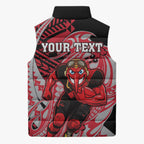 Personalized Essendon Bombers Sleeveless Puffer Jacket Polynesian Tribal Bomber Pilot Mascot With Hibiscus Floral Art