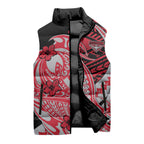 Personalized Essendon Bombers Sleeveless Puffer Jacket Polynesian Tribal Bomber Pilot Mascot With Hibiscus Floral Art