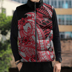 Personalized Essendon Bombers Sleeveless Puffer Jacket Polynesian Tribal Bomber Pilot Mascot With Hibiscus Floral Art