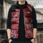 Personalized Essendon Bombers Sleeveless Puffer Jacket Polynesian Tribal Bomber Pilot Mascot With Hibiscus Floral Art
