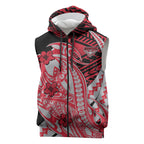 Personalized Essendon Bombers Sleeveless Zip Hoodie Polynesian Tribal Bomber Pilot Mascot With Hibiscus Floral Art