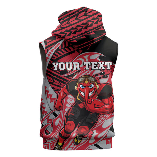 Personalized Essendon Bombers Sleeveless Zip Hoodie Polynesian Tribal Bomber Pilot Mascot With Hibiscus Floral Art