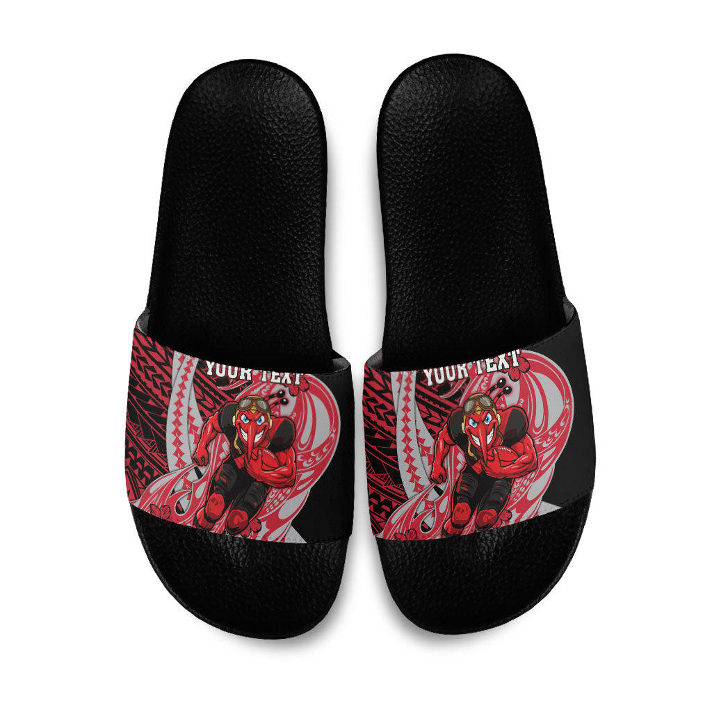 Personalized Essendon Bombers Slide Sandals Polynesian Tribal Bomber Pilot Mascot With Hibiscus Floral Art