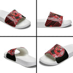 Personalized Essendon Bombers Slide Sandals Polynesian Tribal Bomber Pilot Mascot With Hibiscus Floral Art